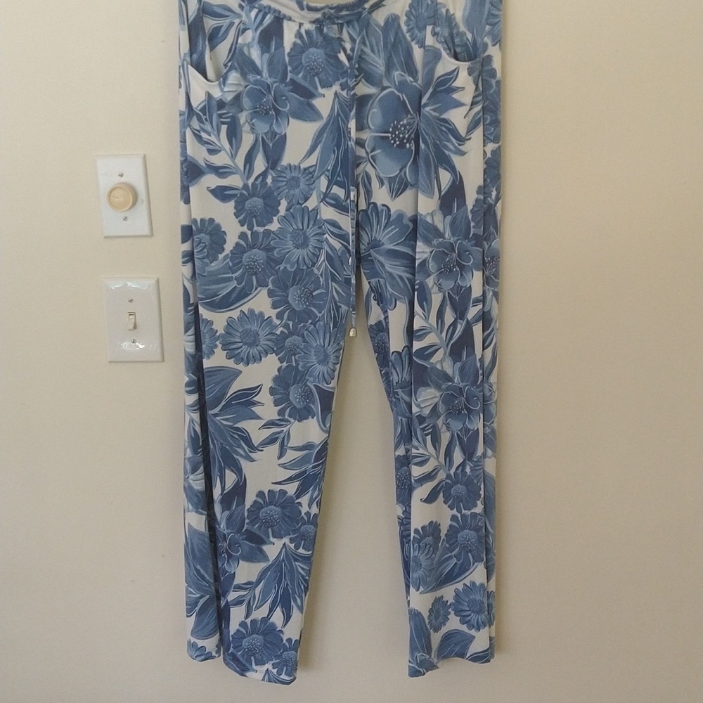 Beach break blue and white Palazzo pants / bathing suit cover up large boho